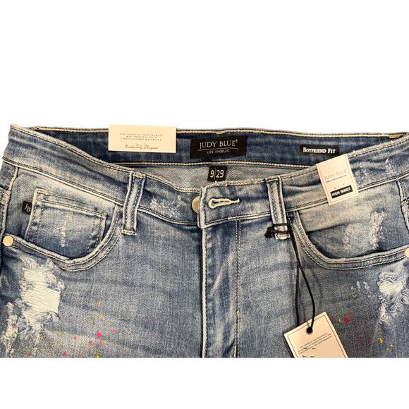 NWT Judy Blue W 9/29 High-Rise Destroyed Confetti Paint Boyfriend Jeans - Picture 6 of 9